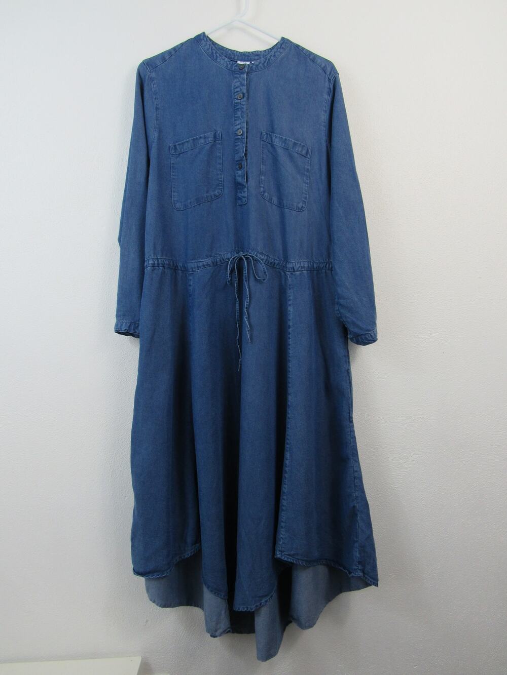 Gap Medium Tall Long Sleeve Tie Shirt Dress Chambray Indigo Casual Peasant